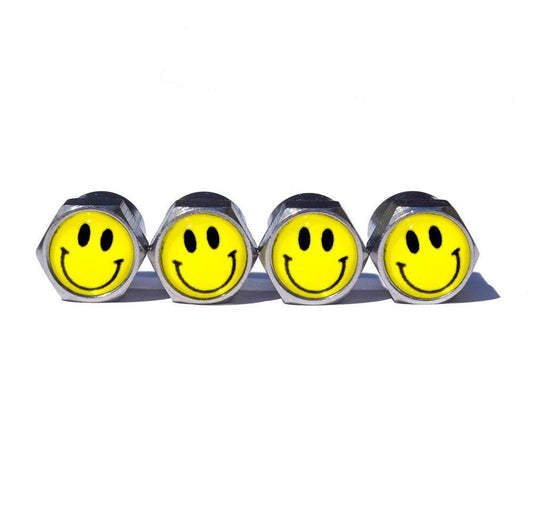 Happy Face Tire Valve Stem Caps - Chrome Surface - Set of Four