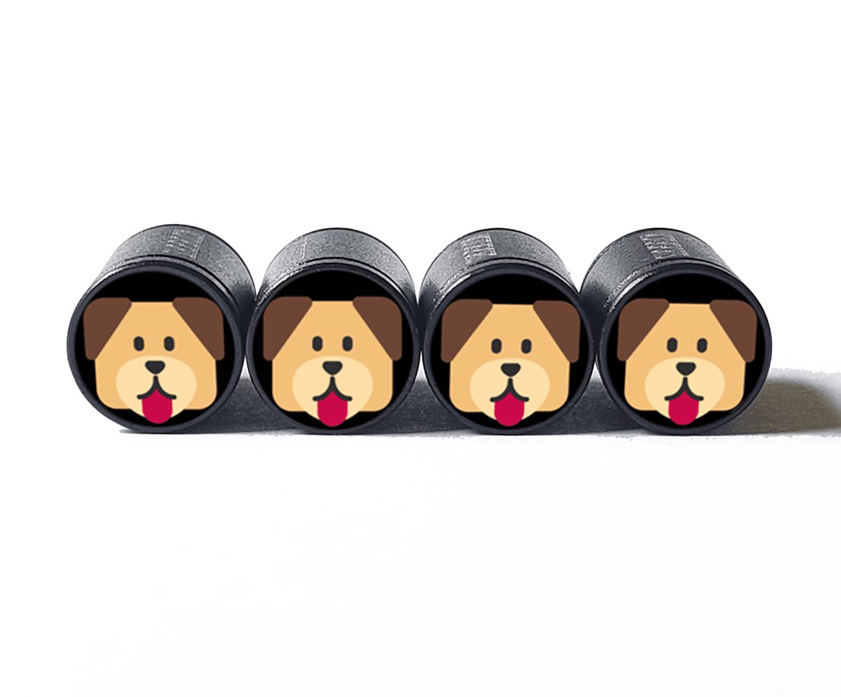 Happy Puppy Dog Emoji Tire Valve Caps - Black Aluminum - Set of Four