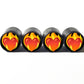 Heart on Fire Emoji Tire Valve Caps - Black Aluminum - Set of Four