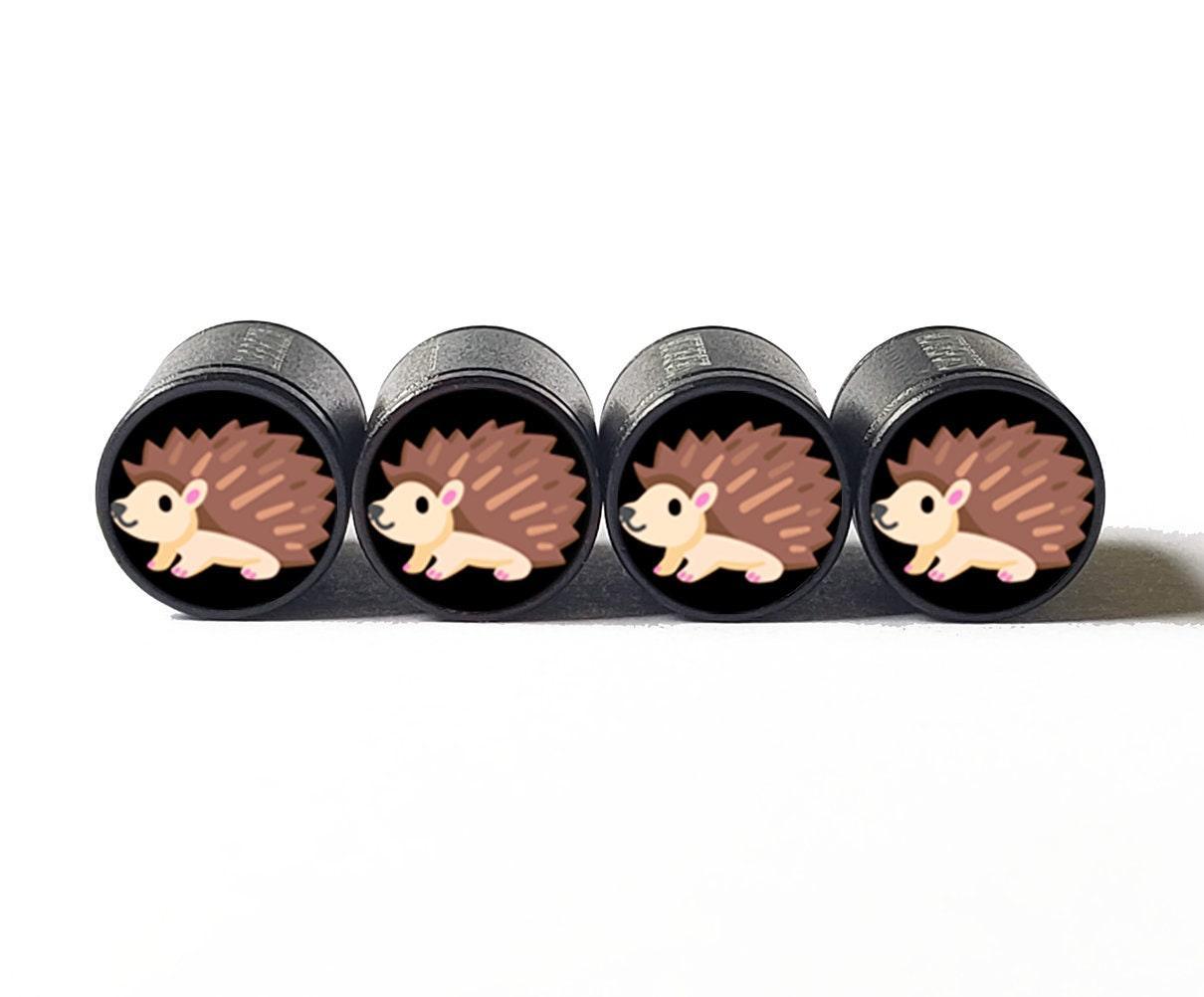 Hedgehog Porcupine Emoji Tire Valve Caps - Black Aluminum - Set of 4