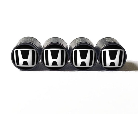 Honda Logo Tire Valve Stem Caps - Black Aluminum - Set of Four