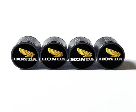 Honda Wings Logo (Type 1) Tire Valve Caps - Black Aluminum - Set of 4