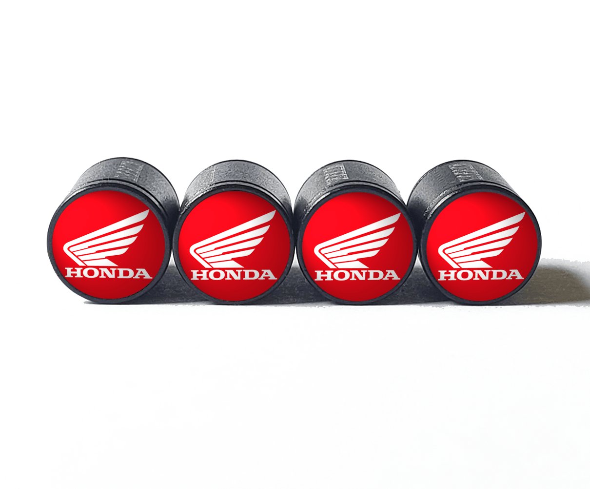 Honda Wings Logo (Type 3) Tire Valve Caps - Black Aluminum - Set of 4