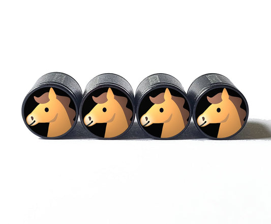 Horse Head Emoji Tire Valve Caps - Black Aluminum - Set of Four