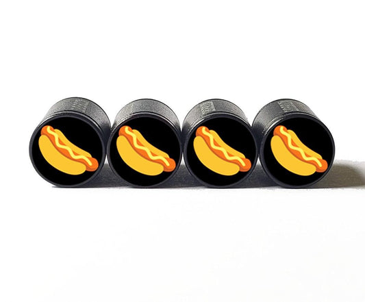 Hot Dog Emoji Tire Valve Stem Caps - Black Aluminum - Set of Four