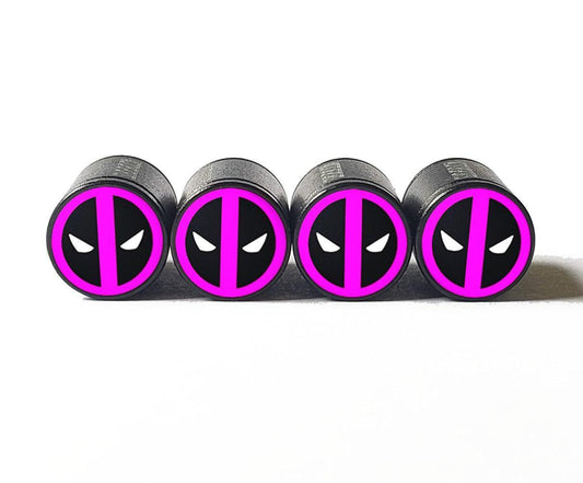 Hot Pink Deadpool Tire Valve Stem Caps - Black Aluminum - Set of Four