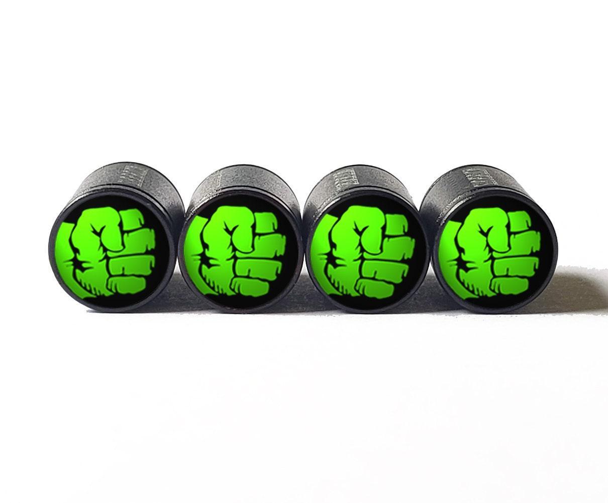 Hulk Fist Tire Valve Stem Caps - Black Aluminum - Set of Four