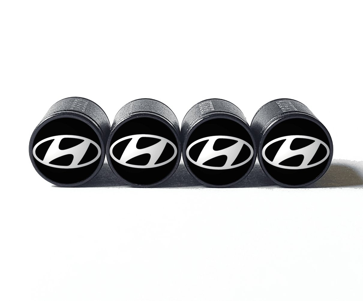 Hyundai Auto Logo Tire Valve Caps - Black Aluminum - Set of Four