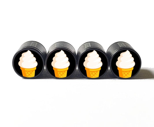 Ice Cream Cone Emoji Tire Valve Caps - Black Aluminum - Set of Four