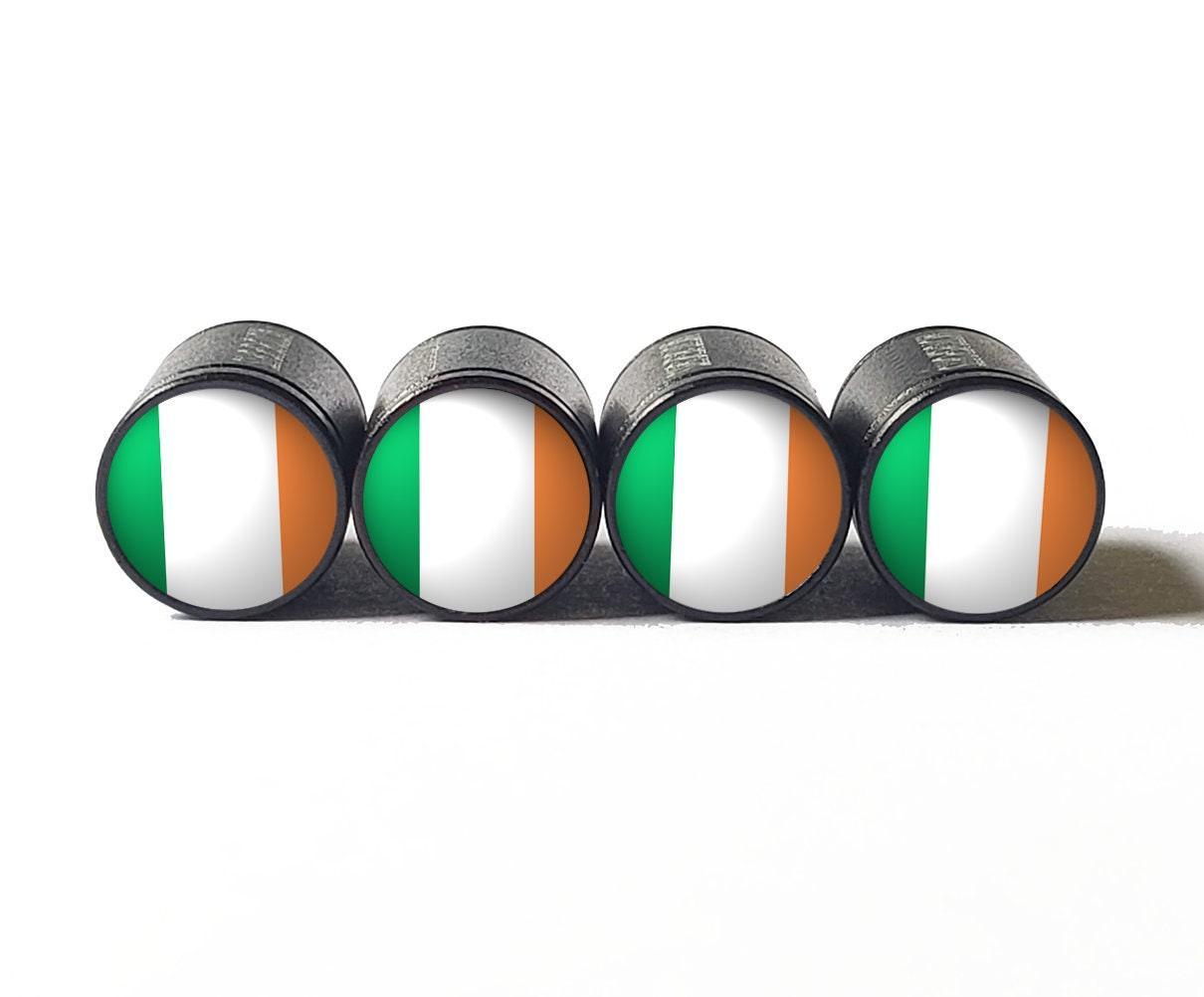 Ireland Flag Tire Valve Stem Caps - Black Aluminum - Set of Four