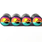 Island Paradise Sunset Tire Valve Caps - Black Aluminum - Set of Four