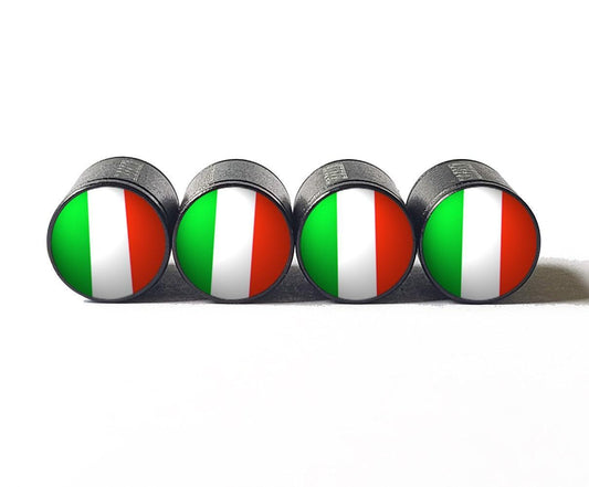 Italy Flag Tire Valve Stem Caps - Black Aluminum - Set of Four