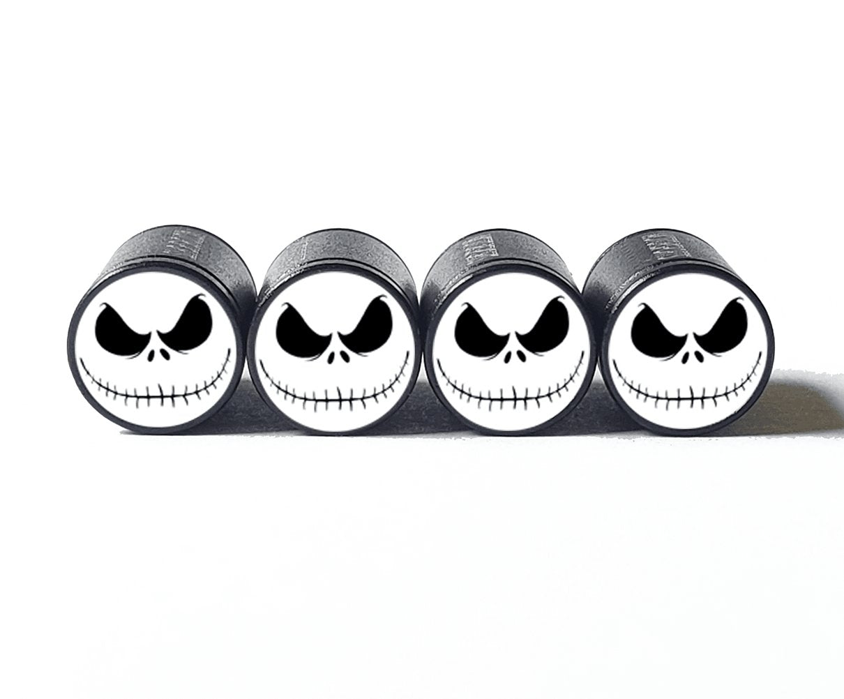 Jack Skellington Face Tire Valve Caps - Black Aluminum - Set of Four