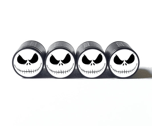 Jack Skellington Face Tire Valve Caps - Black Aluminum - Set of Four