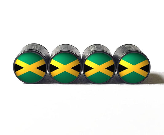 Jamaica Flag Tire Valve Stem Caps - Black Aluminum - Set of Four