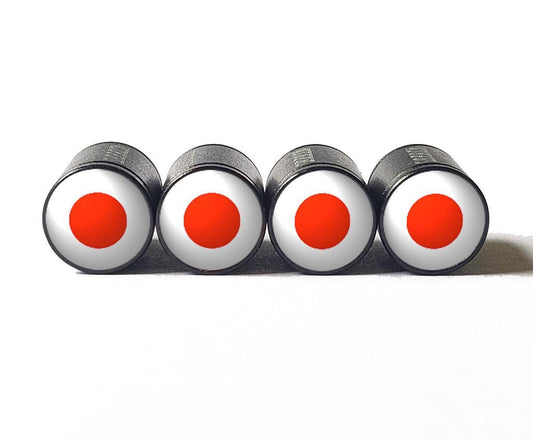 Japan Flag Tire Valve Stem Caps - Black Aluminum - Set of Four