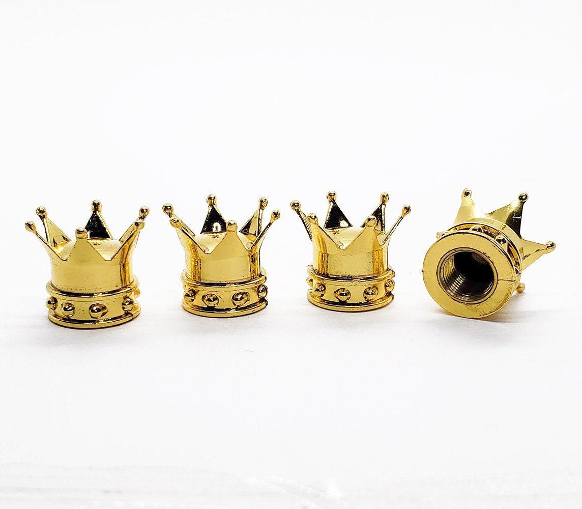 Kings Crown Tire Valve Stem Caps - Gold, Silver or Black - Set of Four