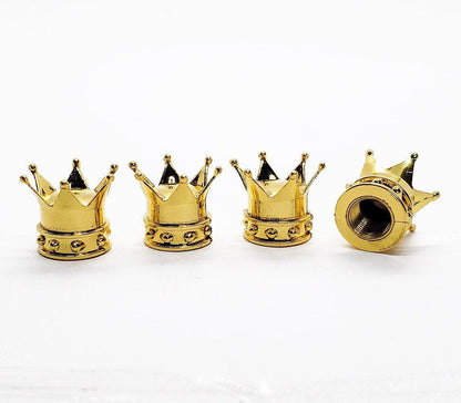 Kings Crown Tire Valve Stem Caps - Gold, Silver or Black - Set of Four