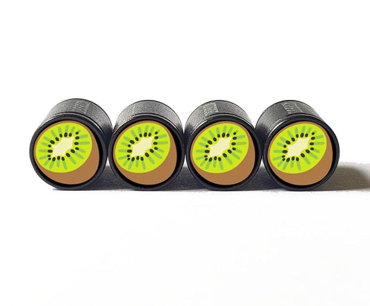 Kiwi Fruit Emoji Tire Valve Stem Caps - Black Aluminum - Set of Four