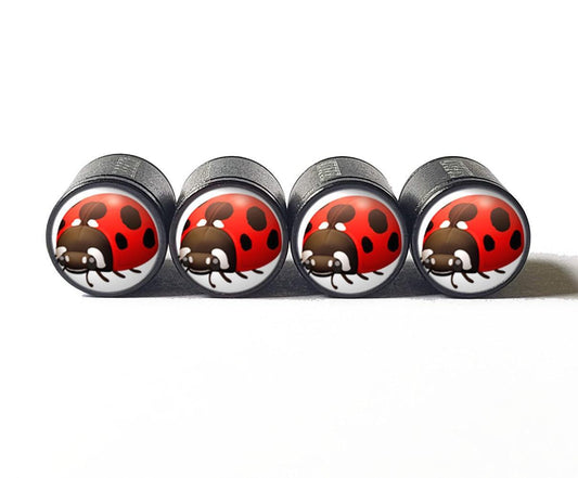 Ladybug Emoji Tire Valve Stem Caps - Black Aluminum - Set of Four