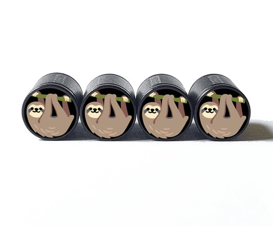 Lazy Sloth Emoji Tire Valve Caps - Black Aluminum - Set of Four