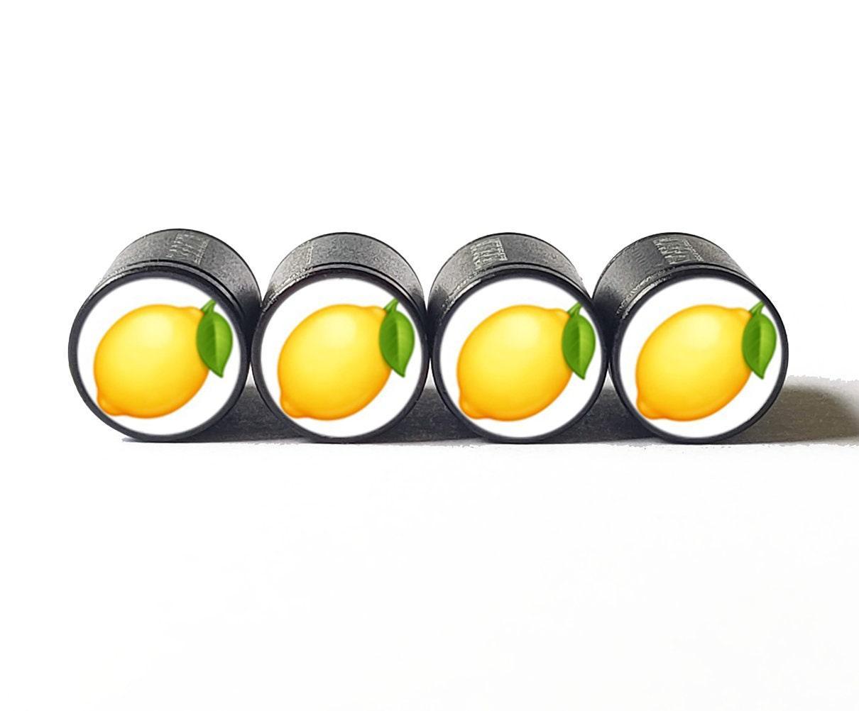 Lemon Emoji Tire Valve Stem Caps - Black Aluminum - Set of Four