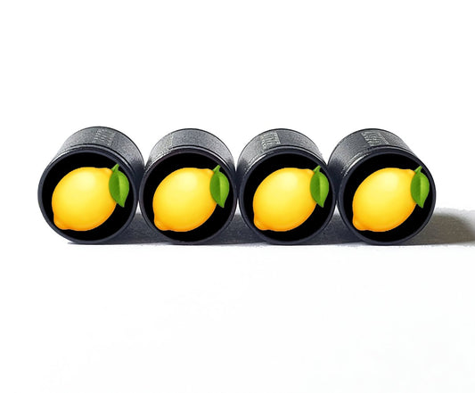 Lemon Emoji Tire Valve Stem Caps - Black Aluminum - Set of Four