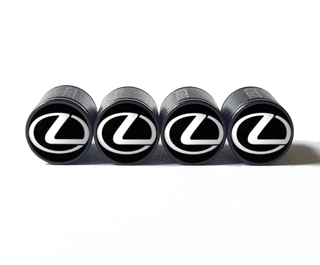 Lexus Logo Tire Valve Caps - Black Aluminum - Set of Four