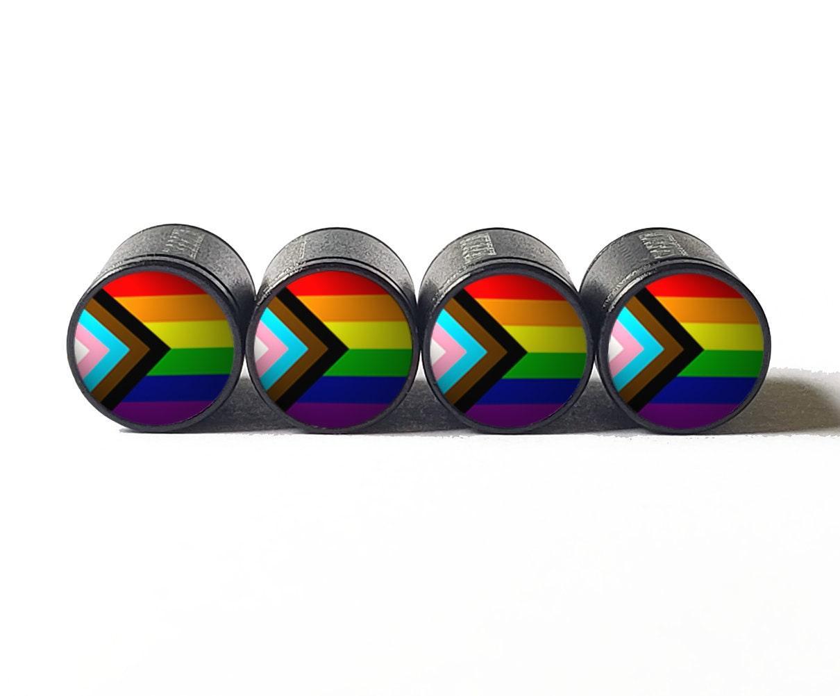 LGBT+ Progress Pride Flag Tire Valve Stem Caps - Aluminum - Set of 4