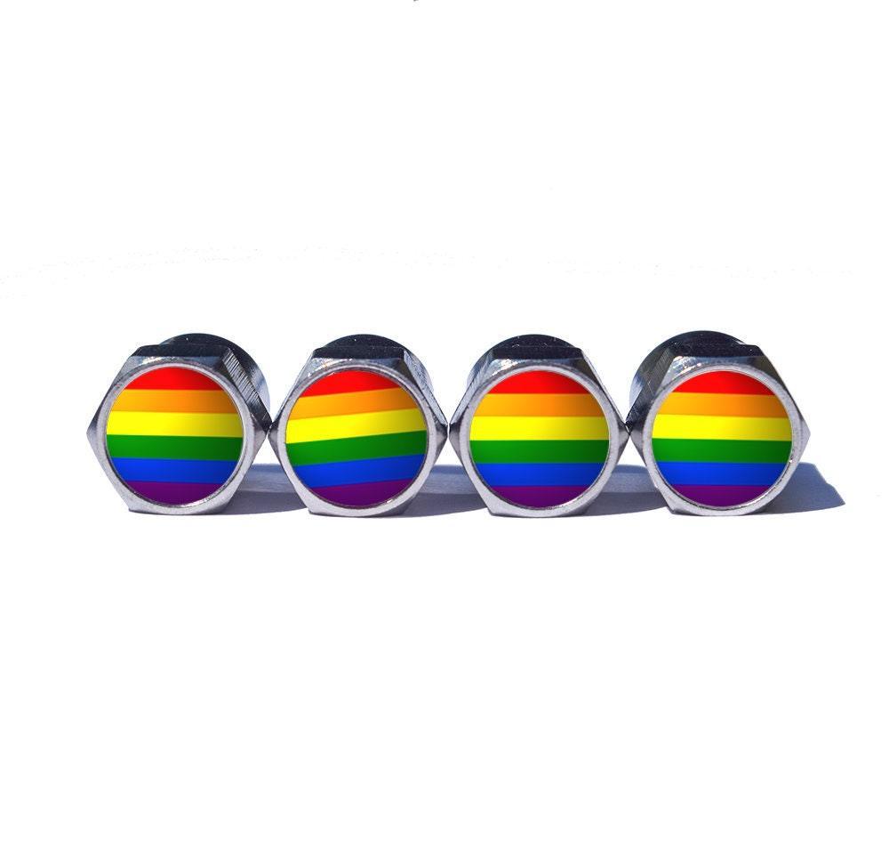 LGBT Rainbow Pride Flag - 6 Color - Tire Valve Caps - Set of Four