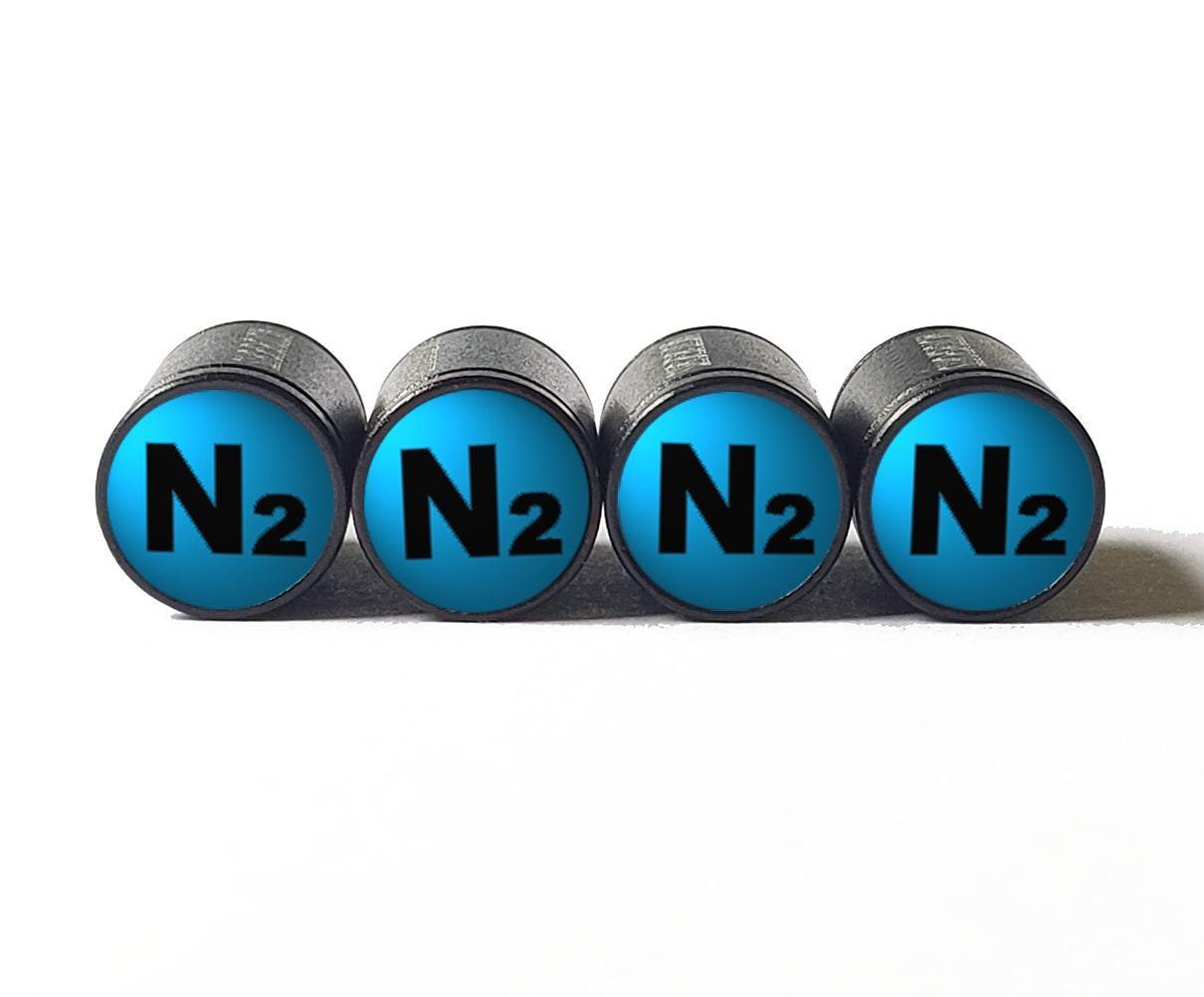 Light Blue N2 Nitrogen Tire Valve Caps - Black Aluminum - Type 1