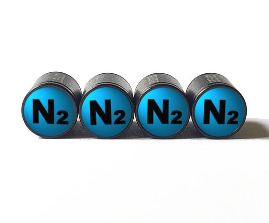 Light Blue N2 Nitrogen Tire Valve Caps - Black Aluminum - Type 1