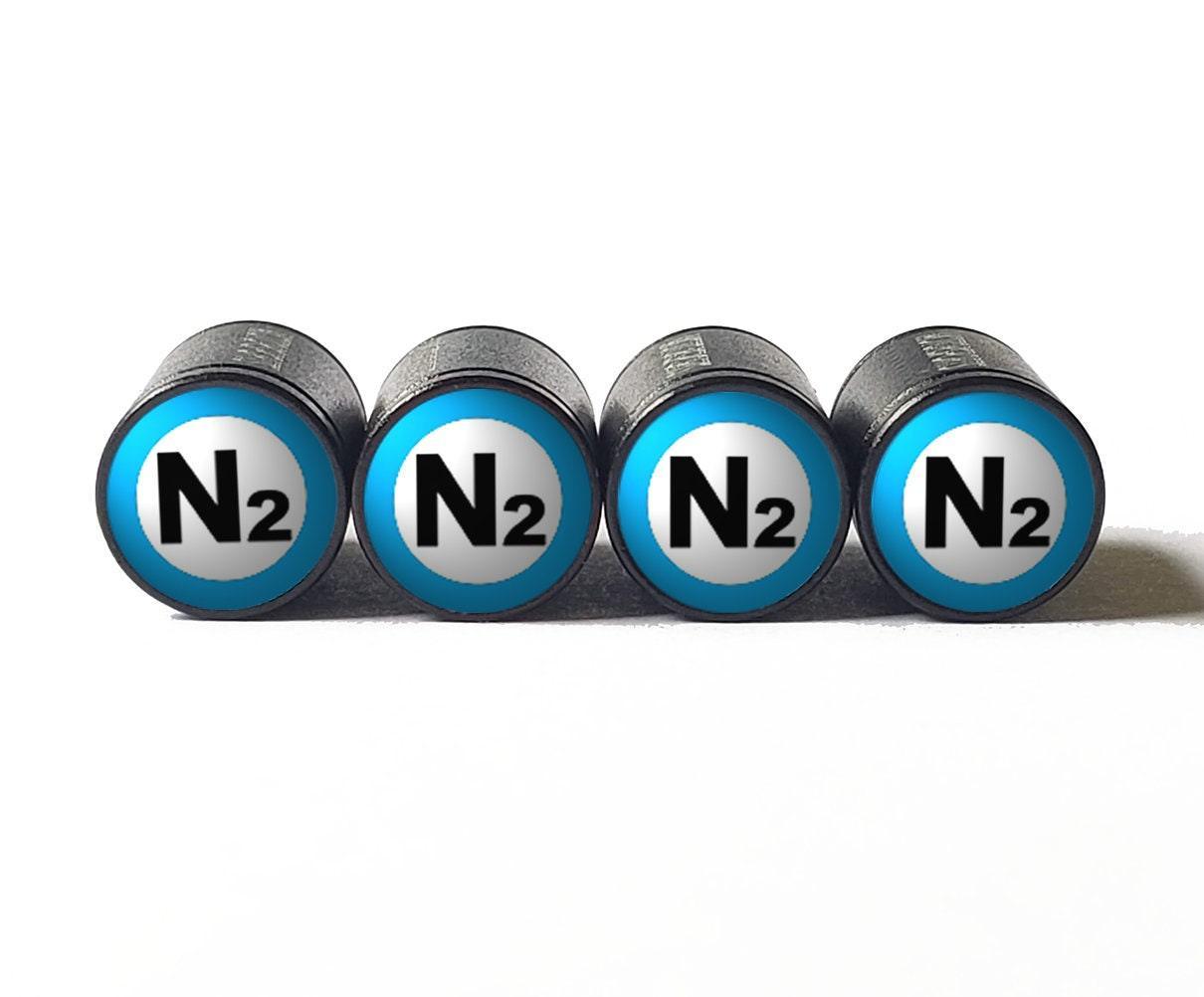 Light Blue N2 Nitrogen Tire Valve Stem Caps - Black Aluminum - Type 2