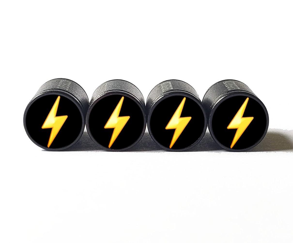 Lightning Bolt Emoji Tire Valve Caps - Black Aluminum - Set of Four