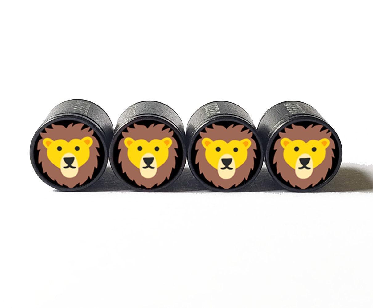 Lion Head Emoji Tire Valve Caps - Black Aluminum - Set of Four