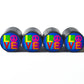 Love with Peace Sign Tire Valve Caps - Black Aluminum - Set of Four