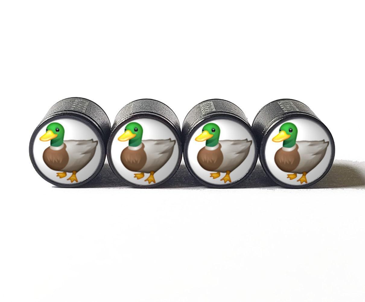 Mallard Duck Emoji Tire Valve Stem Caps - Black Aluminum - Set of Four