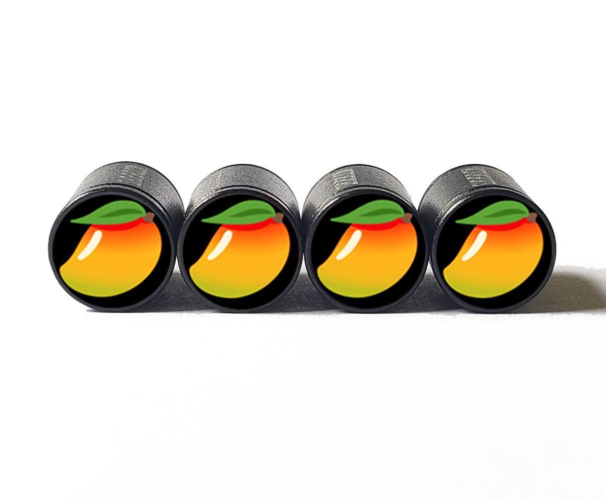 Mango Emoji Tire Valve Stem Caps - Black Aluminum - Set of Four