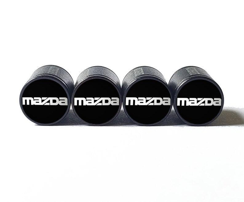 Mazda Logo (Style 1) Tire Valve Caps - Black Aluminum - Set of Four