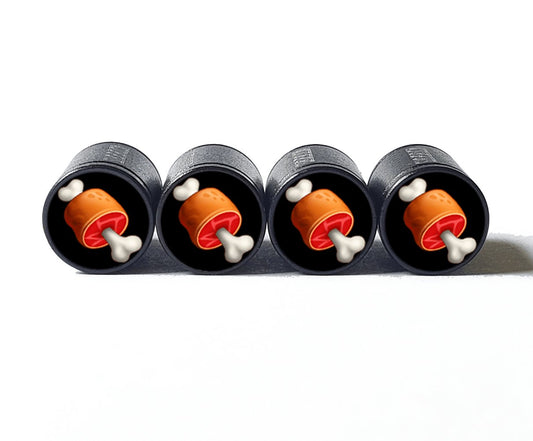 Meat on the Bone Emoji Tire Valve Caps - Black Aluminum - Set of Four