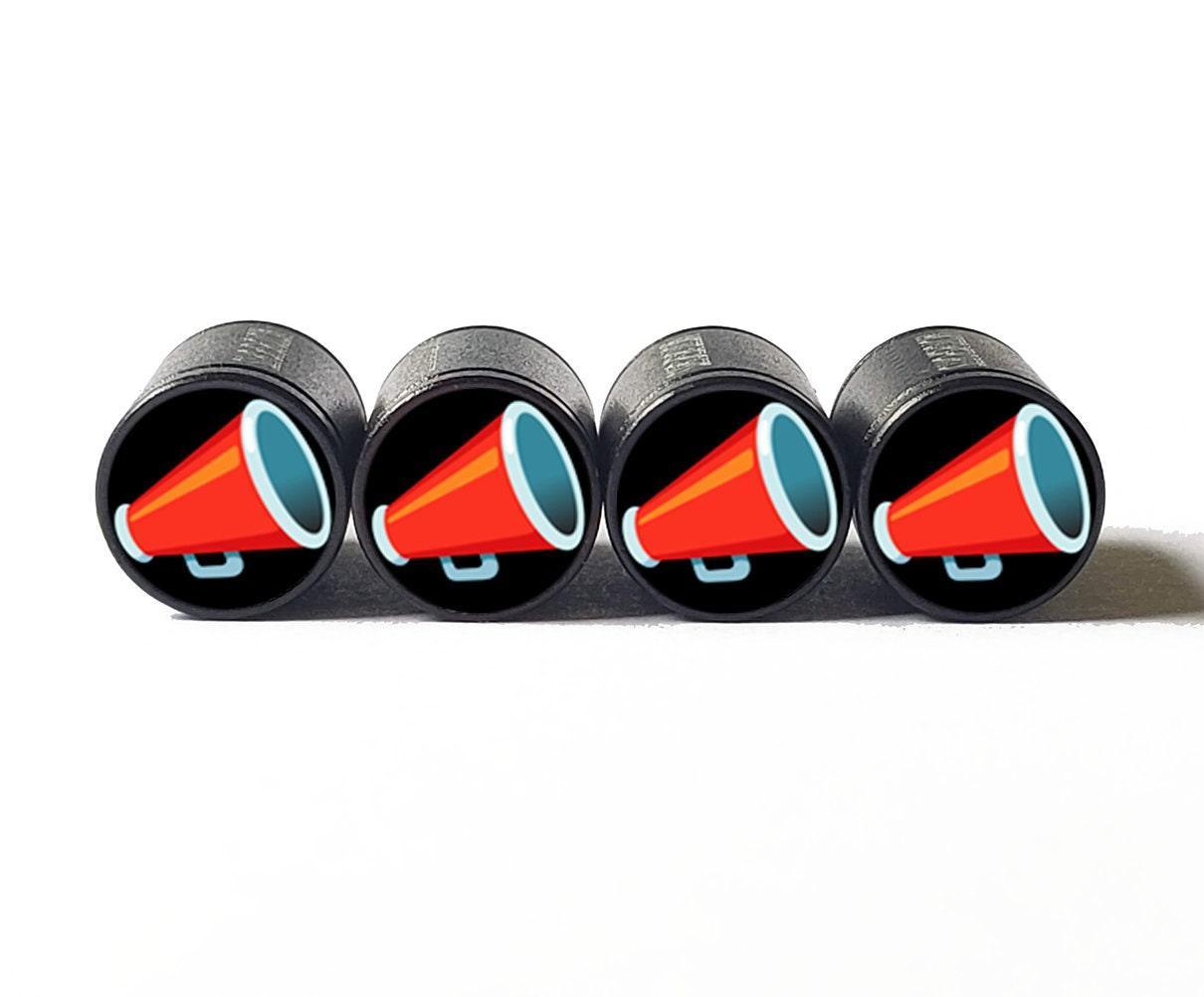 Megaphone Emoji Tire Valve Caps - Black Aluminum - Set of Four