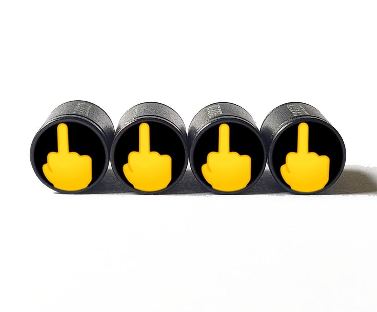 Middle Finger Emoji Tire Valve Stem Caps - Black Aluminum - Set of Four