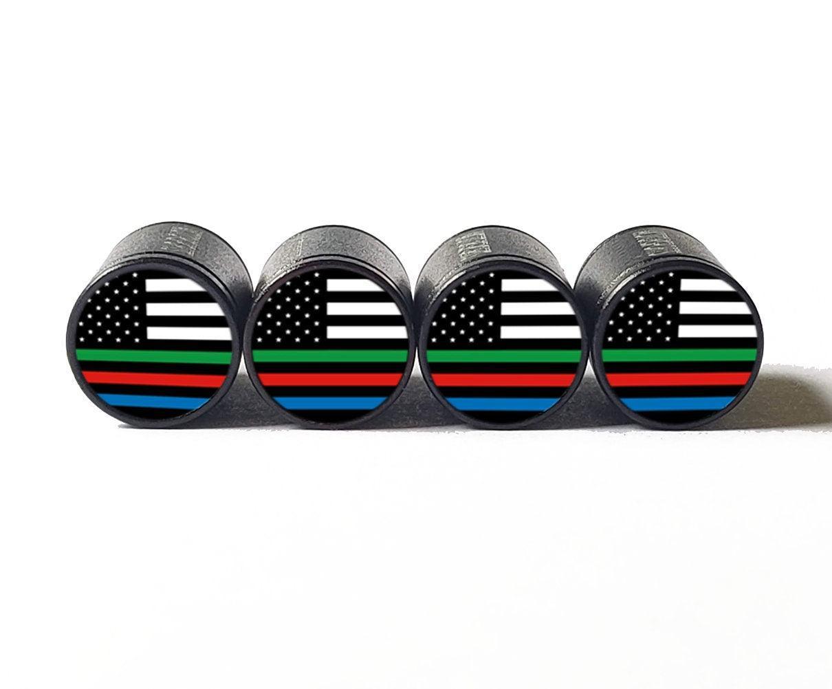 Military, Fire, Police American Flag Tire Valve Caps - Set of Four