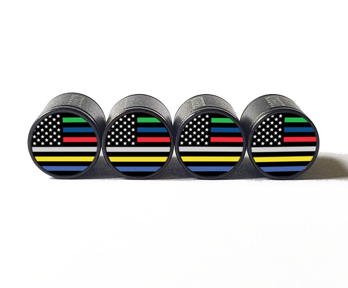 Military, Police, Fire, Corrections, Dispatch, EMS - American Flag - Tire Valve Caps - Set of 4