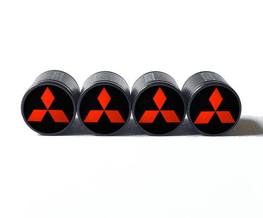 Mitsubishi Auto Logo Tire Valve Caps - Black Aluminum - Set of Four