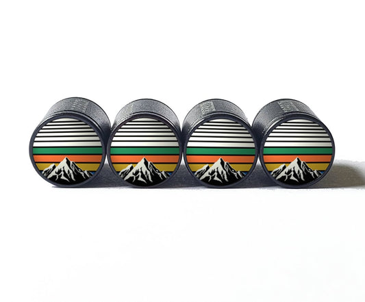 Mountain Range (Style 5) Tire Valve Caps - Black Aluminum - Set of Four