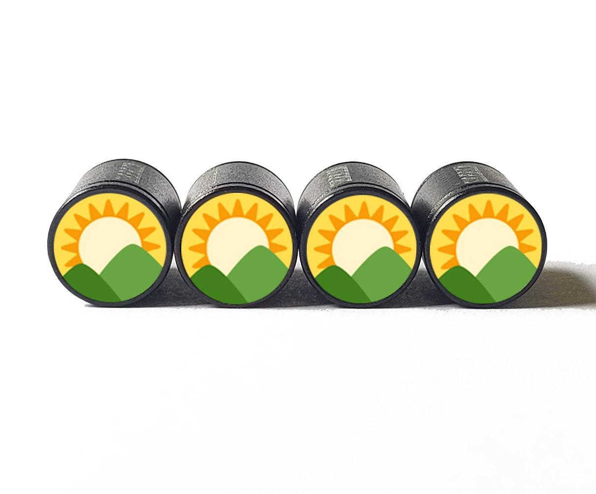 Mountain Sunrise Sunset Emoji Tire Valve Caps - Aluminum - Set of 4