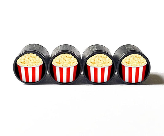 Movie Popcorn Emoji Tire Valve Caps - Black Aluminum - Set of Four