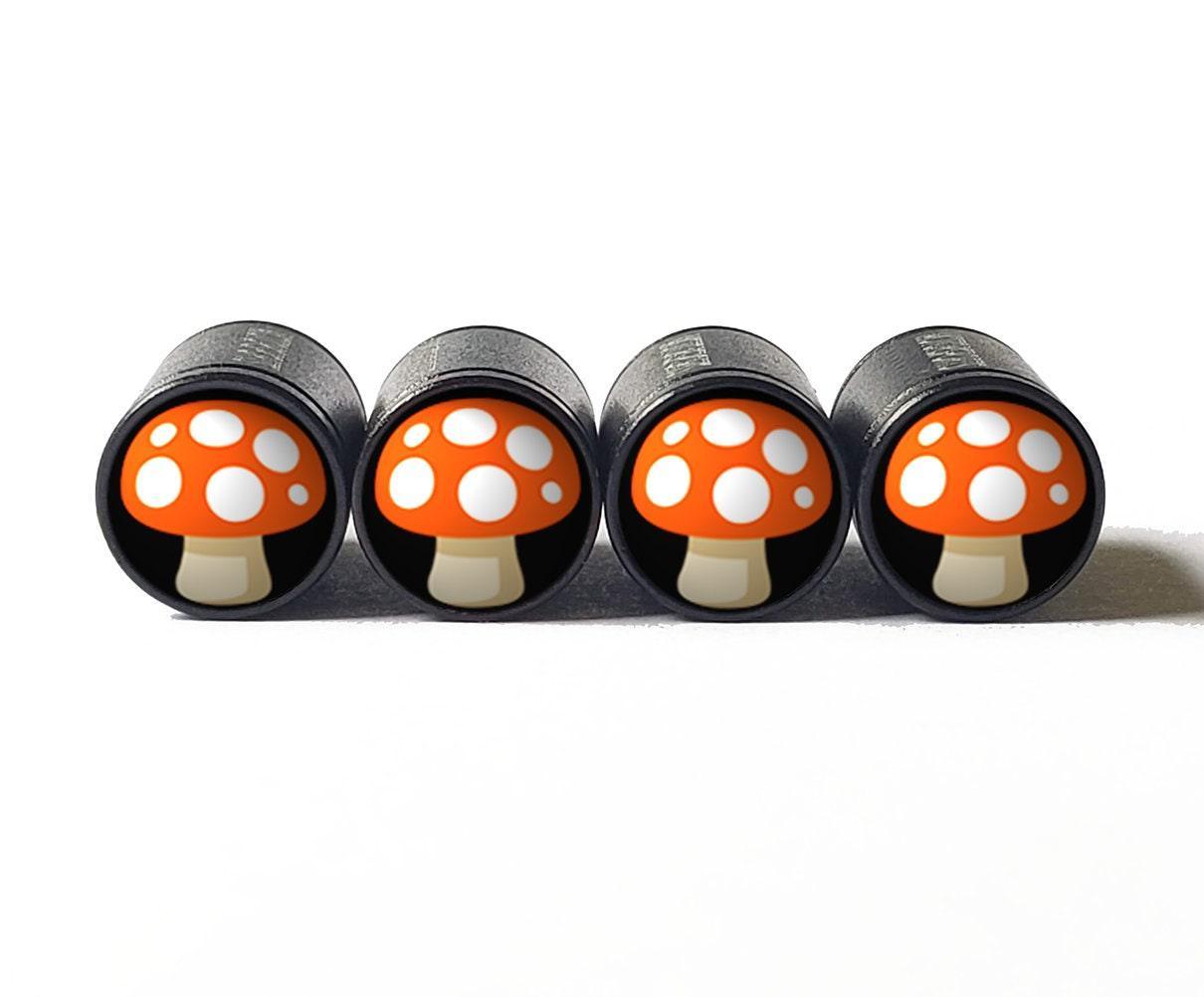 Mushroom Emoji Tire Valve Caps - Black Aluminum - Set of Four