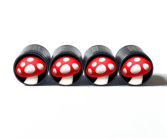 Mushroom Tire Valve Caps - Black Aluminum - Set of Four